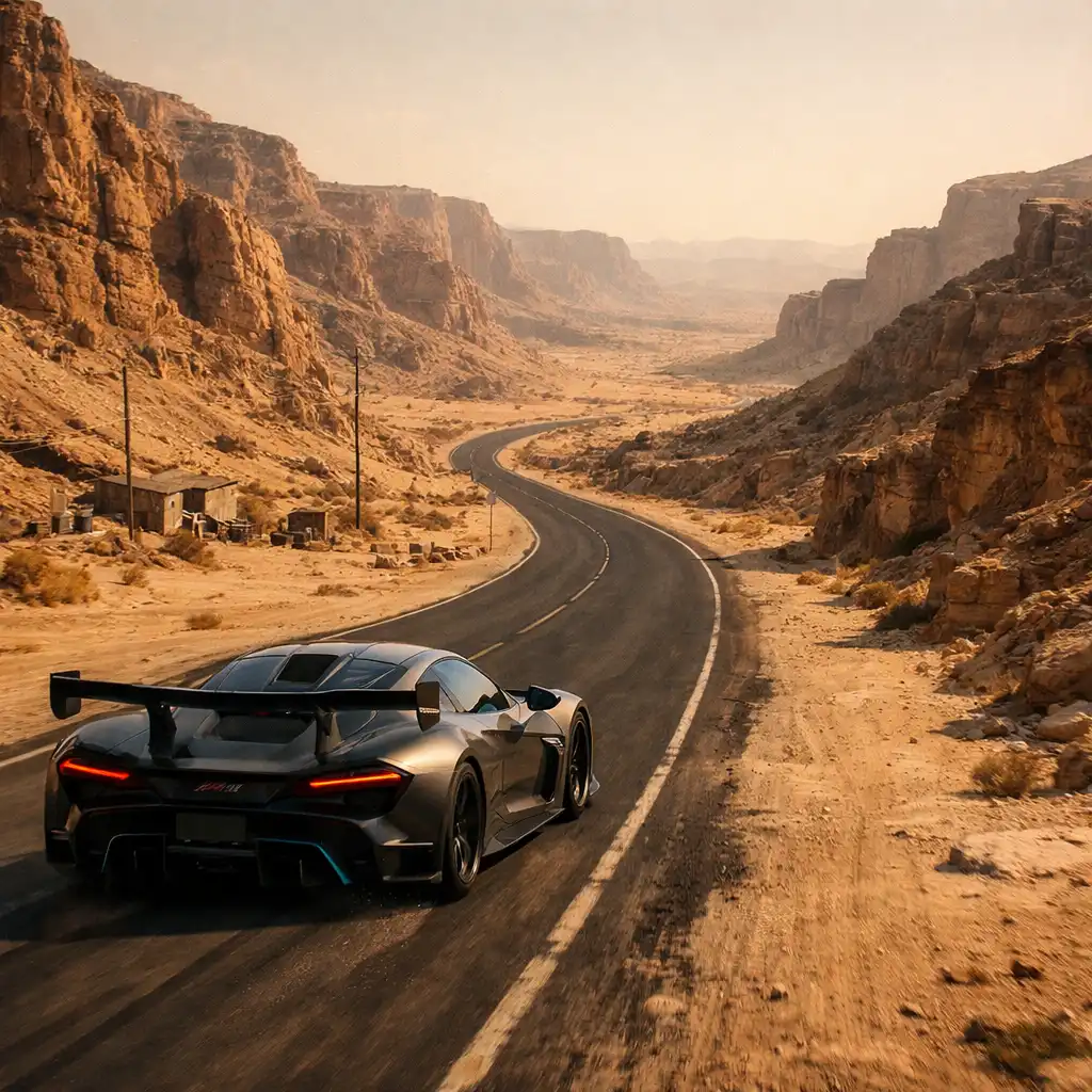 Route dans un canyon désertique avec voiture générique